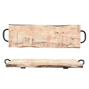 Dash of That Large Acacia Wood Charcuterie Board Tray w/Wrought Iron Handles 27”